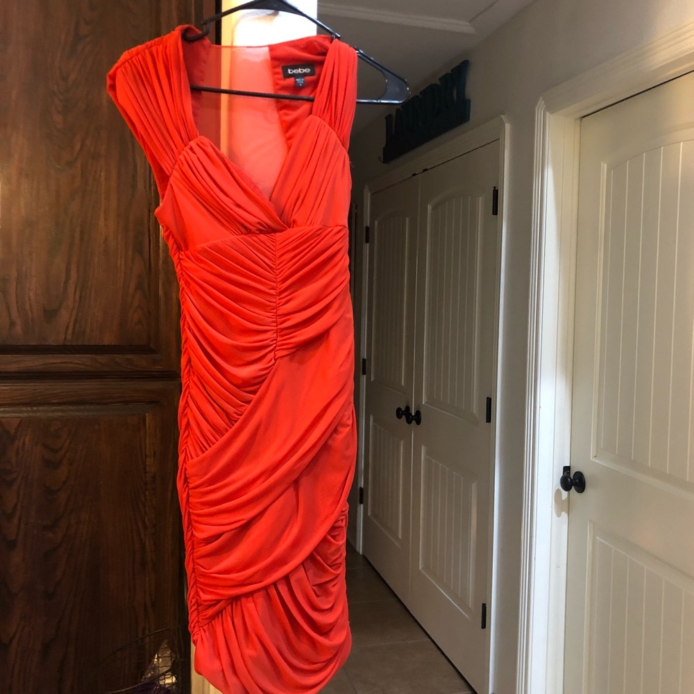 BEBE orange scrunched Dress